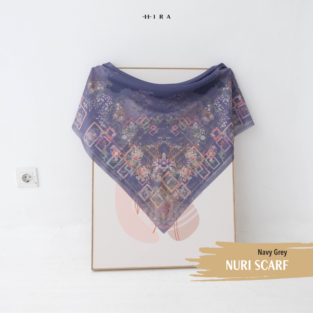 Nuri Scarf - NU33.2 NY33.2 NH33.2 Navy Grey - Hijab Wanita Cantik