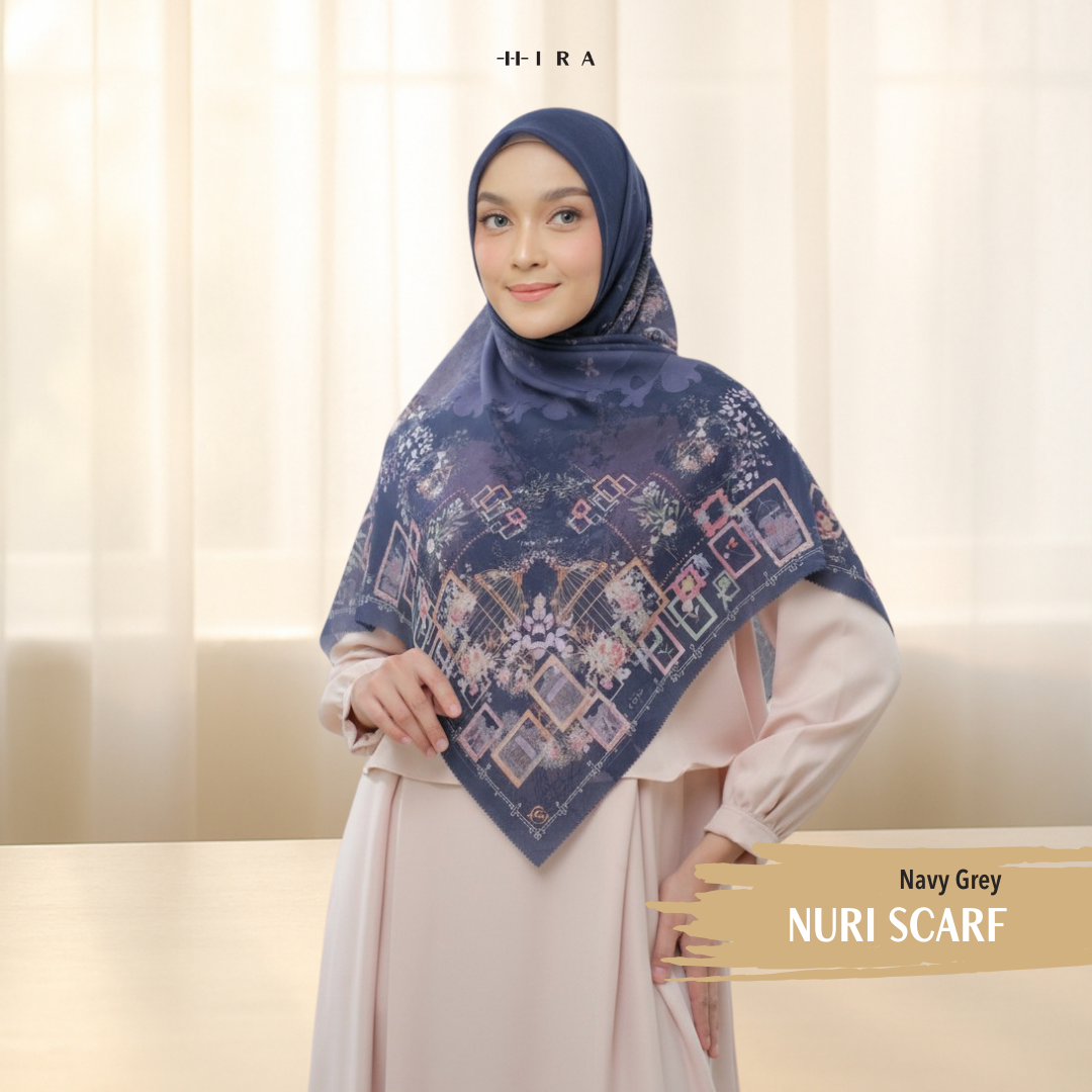 Nuri Scarf - NU33.2 NY33.2 NH33.2 Navy Grey - Hijab Wanita Cantik