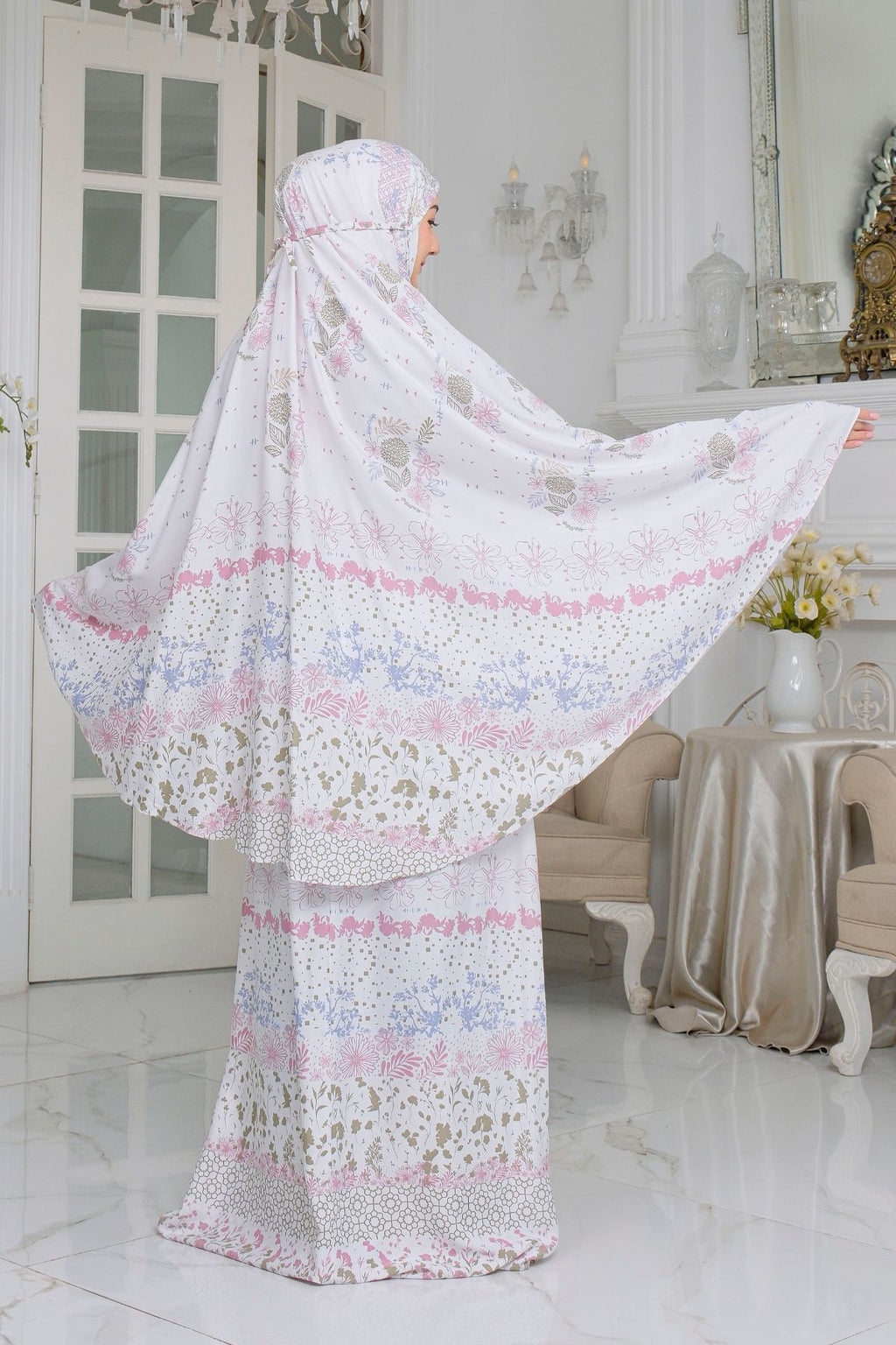 Mukena Flora Prayer Set - Cottonfine- White
