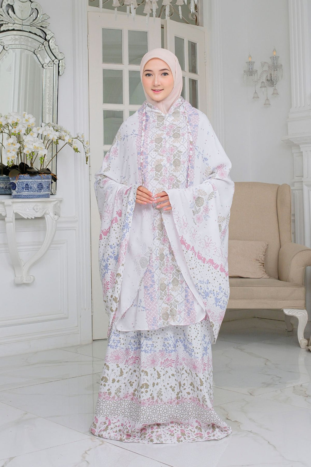 Mukena Flora Prayer Set - Cottonfine- White