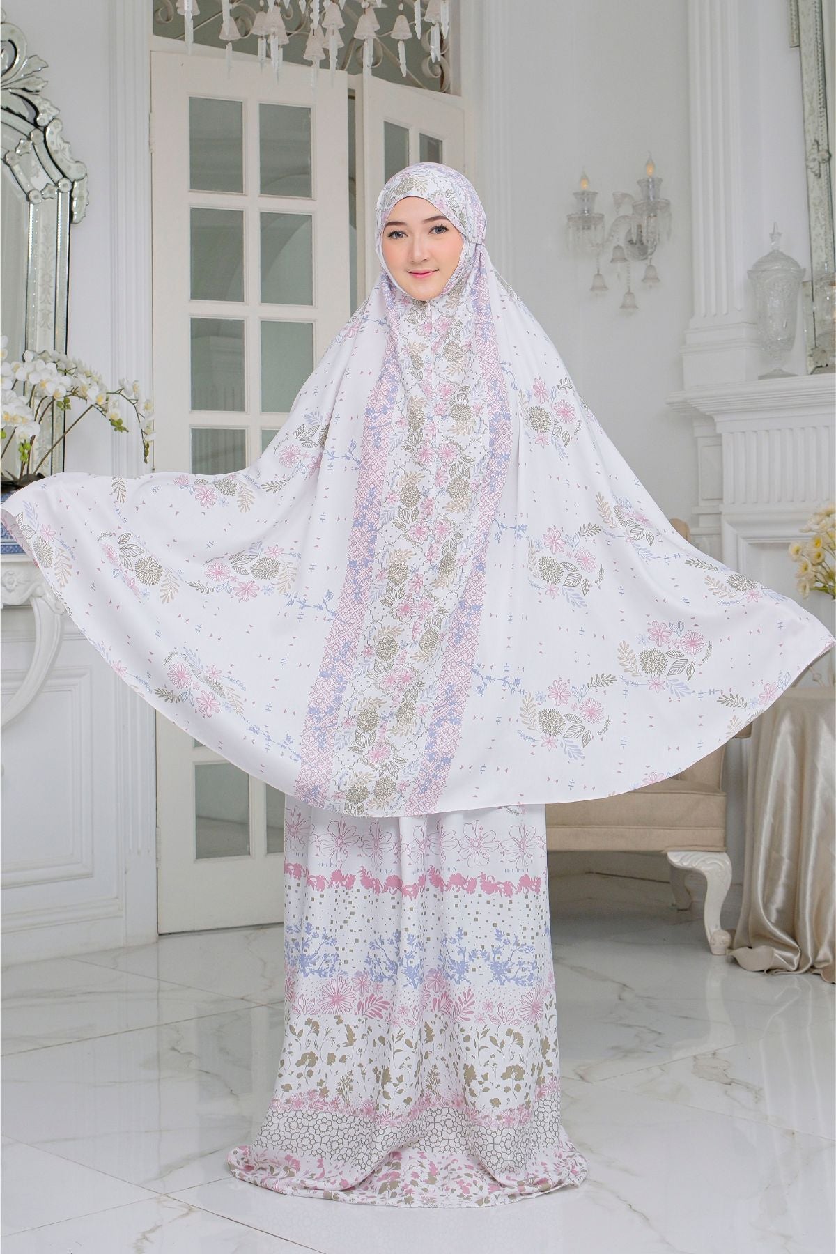 Mukena Flora Prayer Set - Cottonfine- White