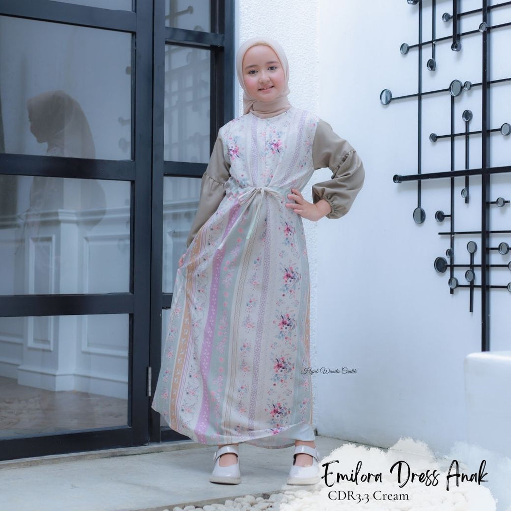 [ READY STOCK ] CLEARANCE SALE Emilora Dress Anak Custom - CDR3.3 Creamy - Hijab Wanita Cantik