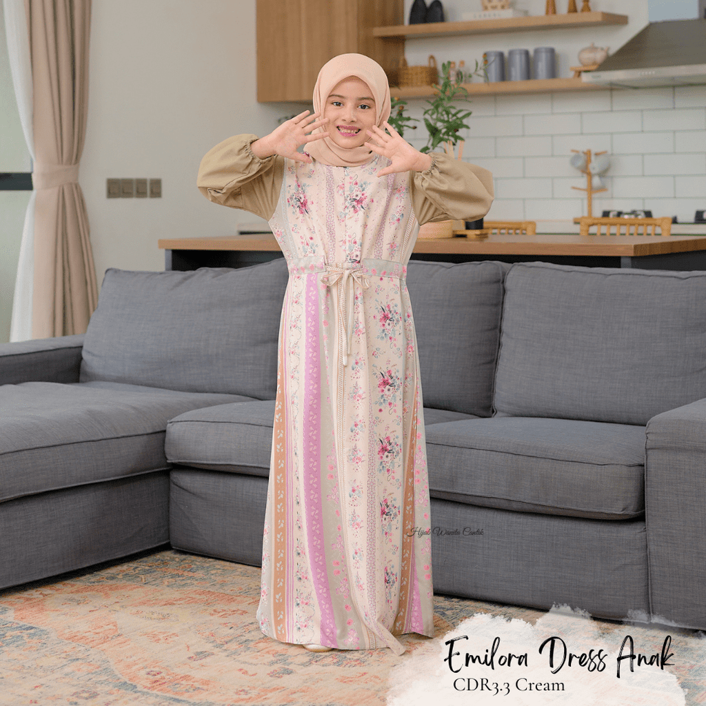 [ READY STOCK ] CLEARANCE SALE Emilora Dress Anak Custom - CDR3.3 Creamy - Hijab Wanita Cantik